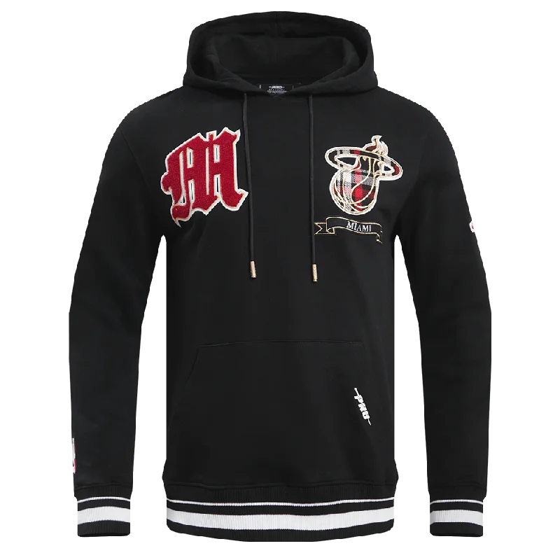 NBA MIAMI HEAT PRO PREP RIB FLC PO HOODIE (BLACK) Hoodie with Batwing Sleeves Loose Dramatic NBA MIAMI HEAT PRO PREP RIB FLC PO HOODIE (BLACK) Hoodie with Batwing Sleeves Loose Dramatic