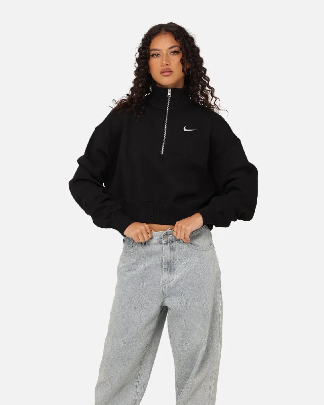 Nike Women's Sportswear Style Phoenix Fleece Cropped Half Zip Sweatshirt Black/Sail Hoodie with Monochrome Minimalist Simple Nike Women's Sportswear Style Phoenix Fleece Cropped Half Zip Sweatshirt Black/Sail Hoodie with Monochrome Minimalist Simple