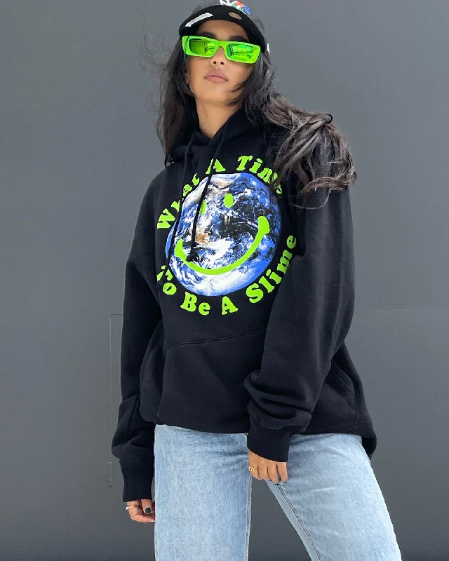 Los Angeles RadYo! What A Time To Be a Slime Hoodie Black Hoodie with Print Artistic Unique Los Angeles RadYo! What A Time To Be a Slime Hoodie Black Hoodie with Print Artistic Unique