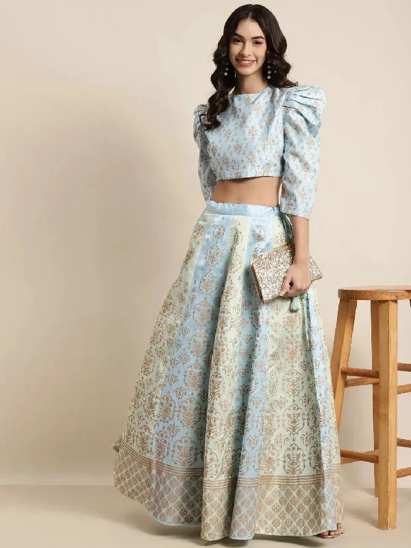 Powder Blue Foil Floral Puff Shoulder Crop Top Lace Blend Ribbed Blend Corduroy Blend Powder Blue Foil Floral Puff Shoulder Crop Top Lace Blend Ribbed Blend Corduroy Blend