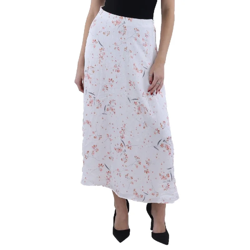Womens Chiffon Floral Print A-Line Skirt flowy skirt hem