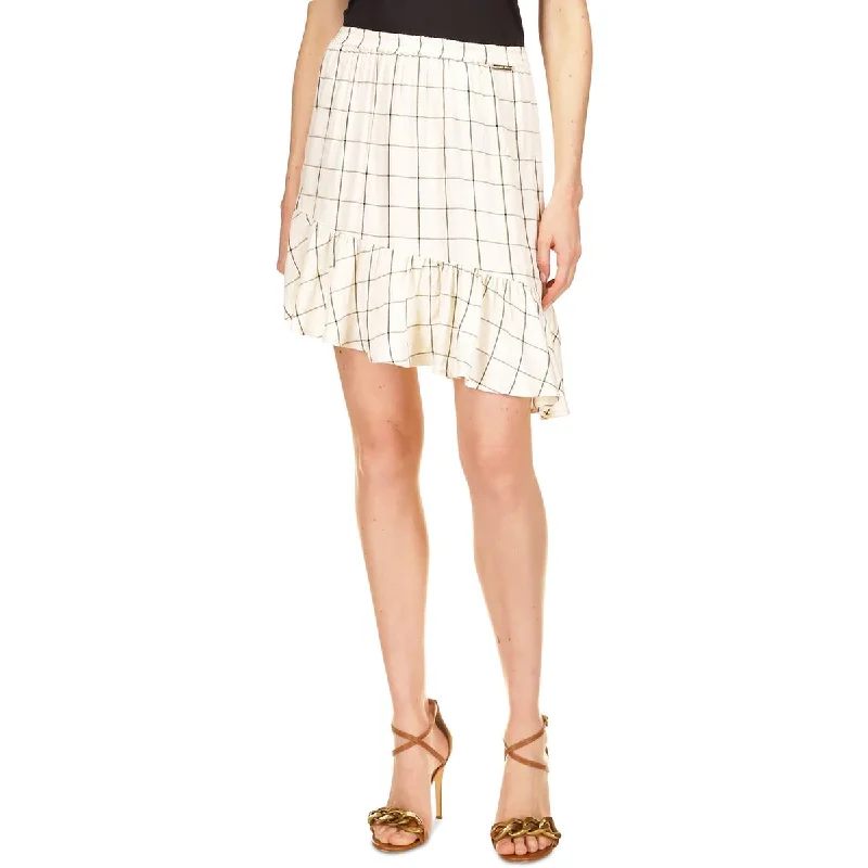 Womens Metallic Above Knee Asymmetrical Skirt tiered skirt playful