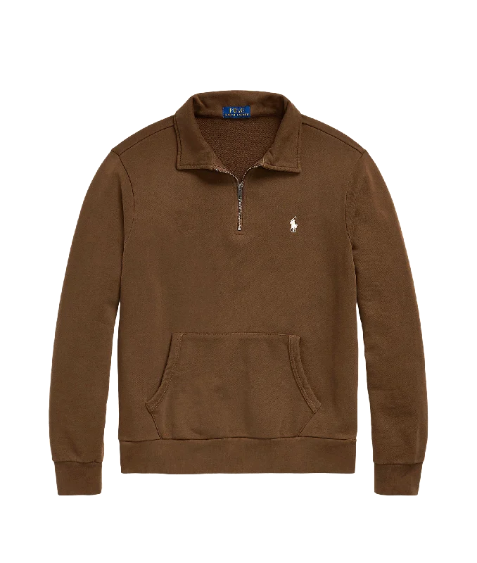Loopback Fleece Quarter-zip Sweatshirt - Brown Hoodie with Hood Adjustable Protection Loopback Fleece Quarter-zip Sweatshirt - Brown Hoodie with Hood Adjustable Protection