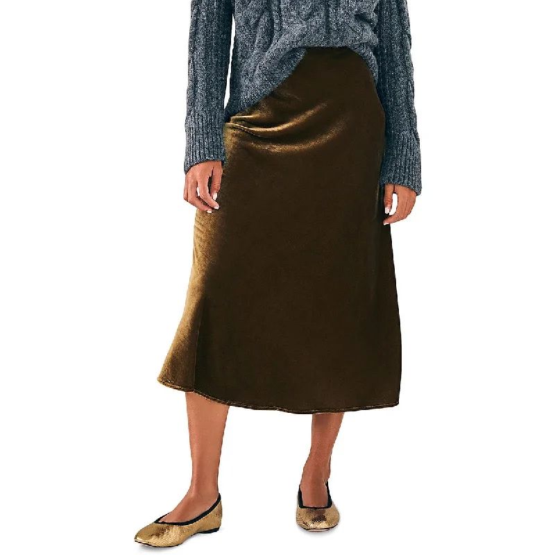 Womens Velvet Below Knee Midi Skirt high slit skirt