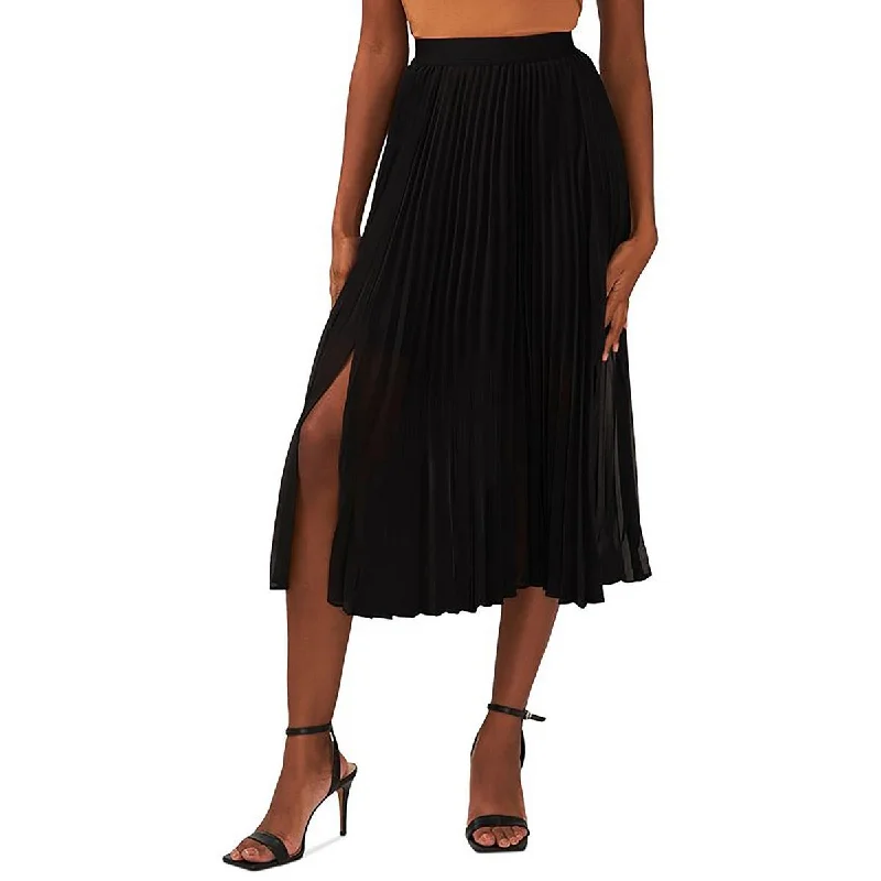 Womens Pleated Mid Calf A-Line Skirt low waist skirt