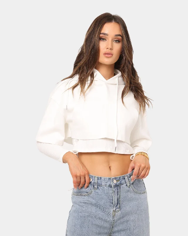 XXIII Women's Taylor Crop Short Sleeve Hoodie Cream Hoodie with Hem Ribbing Snug Secure XXIII Women's Taylor Crop Short Sleeve Hoodie Cream Hoodie with Hem Ribbing Snug Secure
