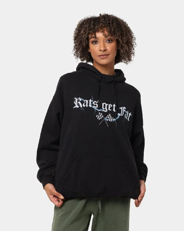 Rats Get Fat Ride Like Hell Vintage Hoodie Black Wash Hoodie with Slit Hem Functional Movement Rats Get Fat Ride Like Hell Vintage Hoodie Black Wash Hoodie with Slit Hem Functional Movement