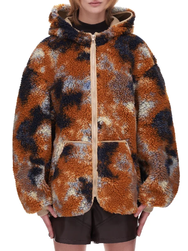 Oversized Zip up Fleece Hoodie (R13WR070-R104A-RUST-CAMO) Hoodie with Tied Waist Feminine Flattering Oversized Zip up Fleece Hoodie (R13WR070-R104A-RUST-CAMO) Hoodie with Tied Waist Feminine Flattering