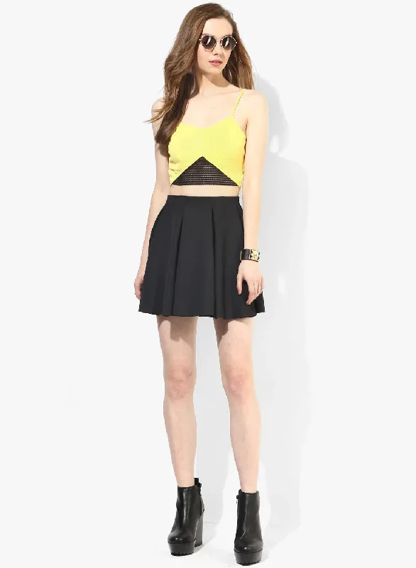 Yellow Tape Detail Strappy Crop Top Chenille Brocade Lace