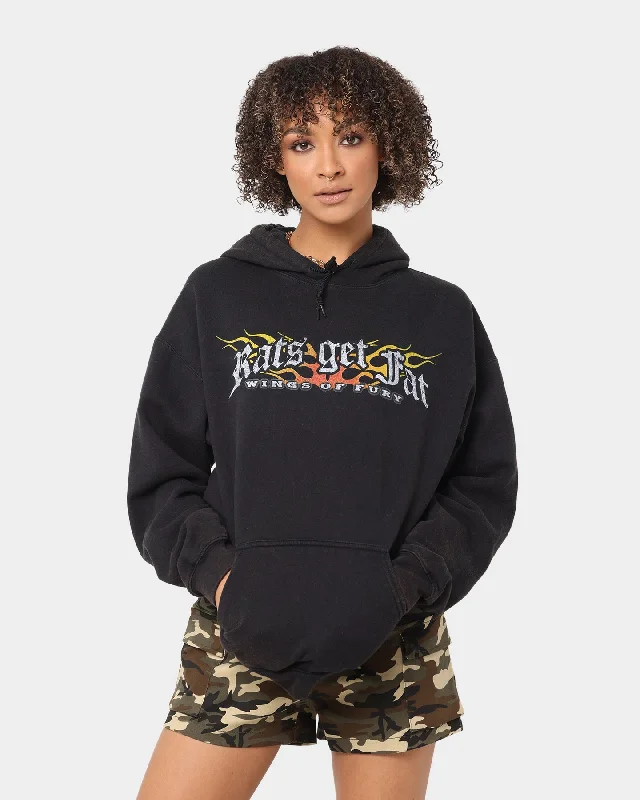 Rats Get Fat Wings Of Fury Vintage Hoodie Black Wash Hoodie with Velcro Closure Adjustable Secure Rats Get Fat Wings Of Fury Vintage Hoodie Black Wash Hoodie with Velcro Closure Adjustable Secure