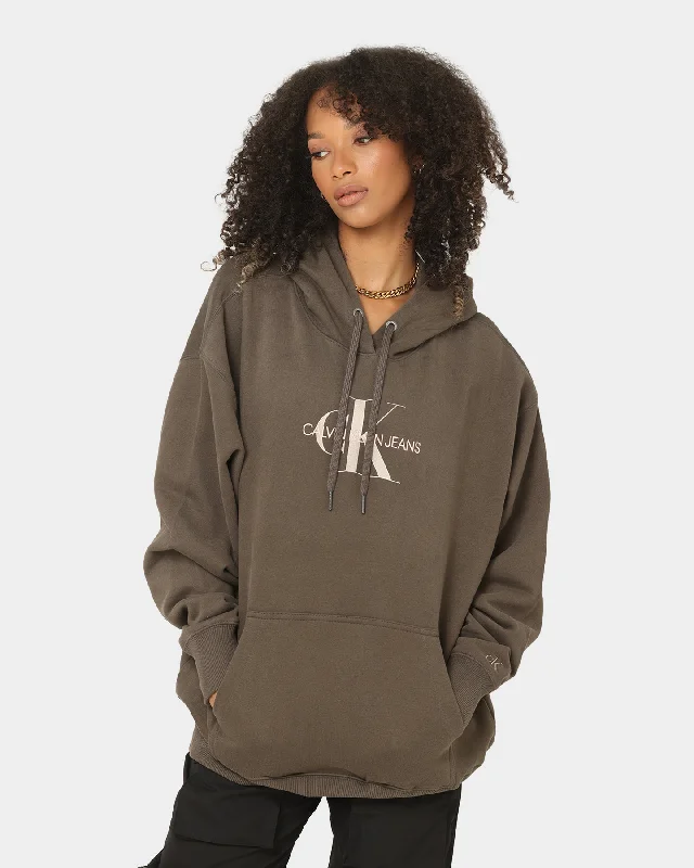 Calvin Klein Women's Mid Scale Monogram Hoodie Black/Olive Hoodie with Strings Custom Fit Adjustable Calvin Klein Women's Mid Scale Monogram Hoodie Black/Olive Hoodie with Strings Custom Fit Adjustable