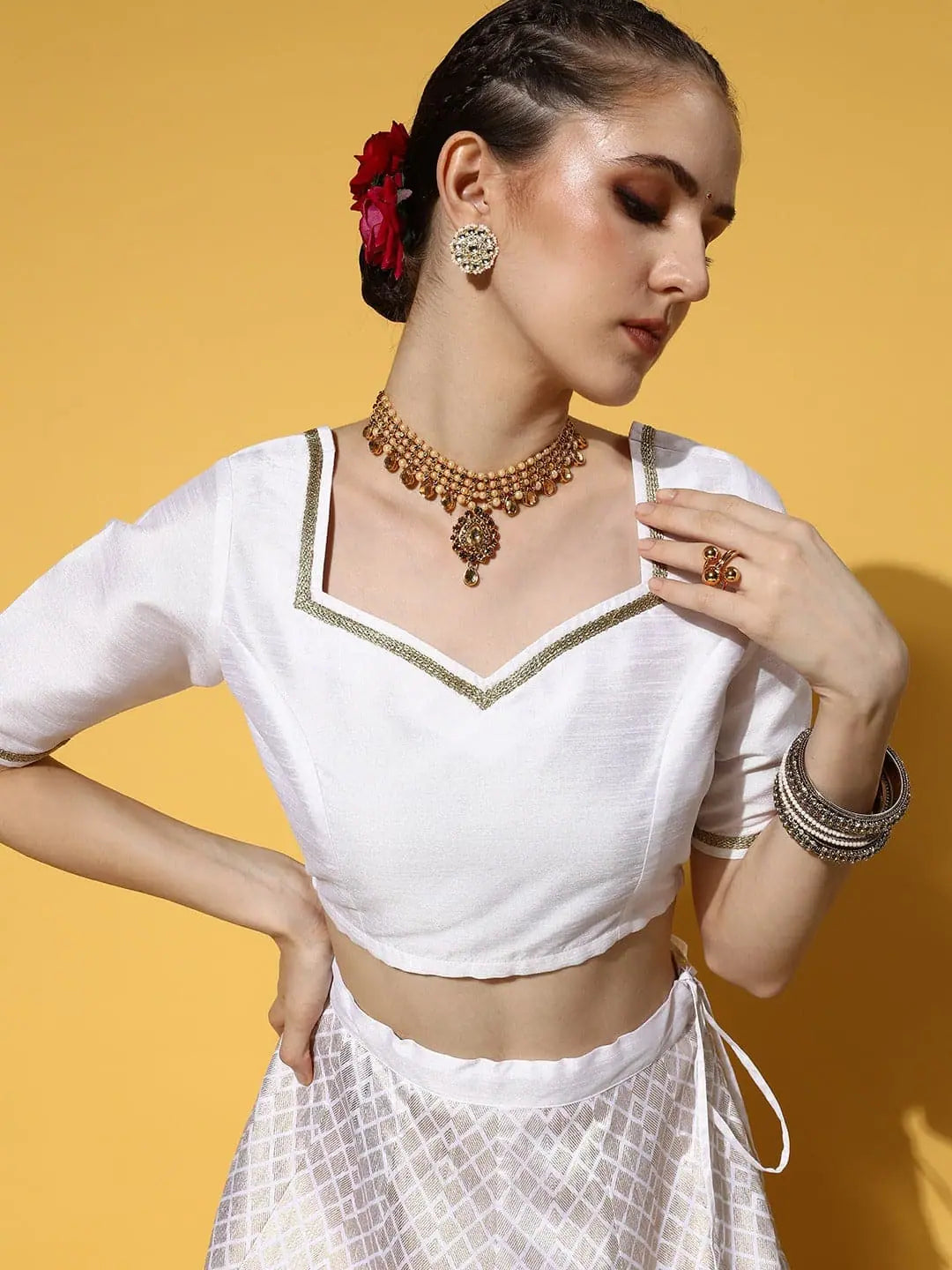 Women White Sweetheart Neck Crop Top Fleece Fabric Down Fabric Feather Fabric