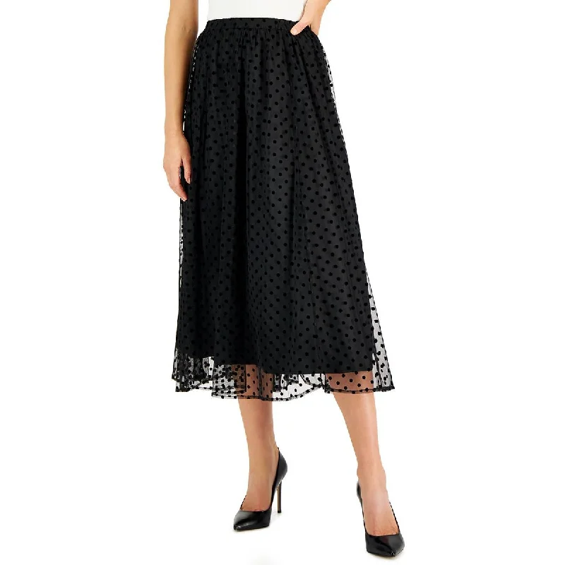 Womens Polk Dots Lace Overlay Midi Skirt slim fit skirt