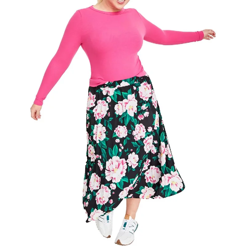 Womens Pleated Mid Calf A-Line Skirt a-line skirt cut