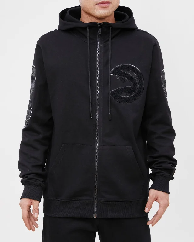 NBA ATLANTA HAWKS TRIPLE BLACK FZ HOODIE (TRIPLE BLACK) Hoodie with Velcro Closure Adjustable Secure NBA ATLANTA HAWKS TRIPLE BLACK FZ HOODIE (TRIPLE BLACK) Hoodie with Velcro Closure Adjustable Secure