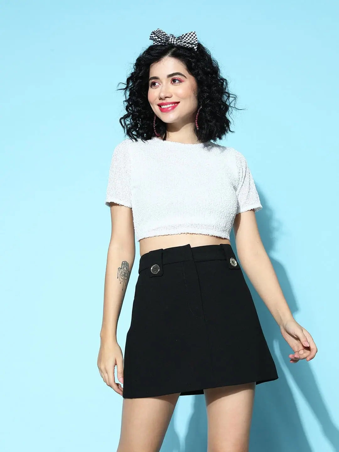 Women White Sequence Mesh Net Crop Top Mesh Fabric Canvas Fabric Denim Fabric