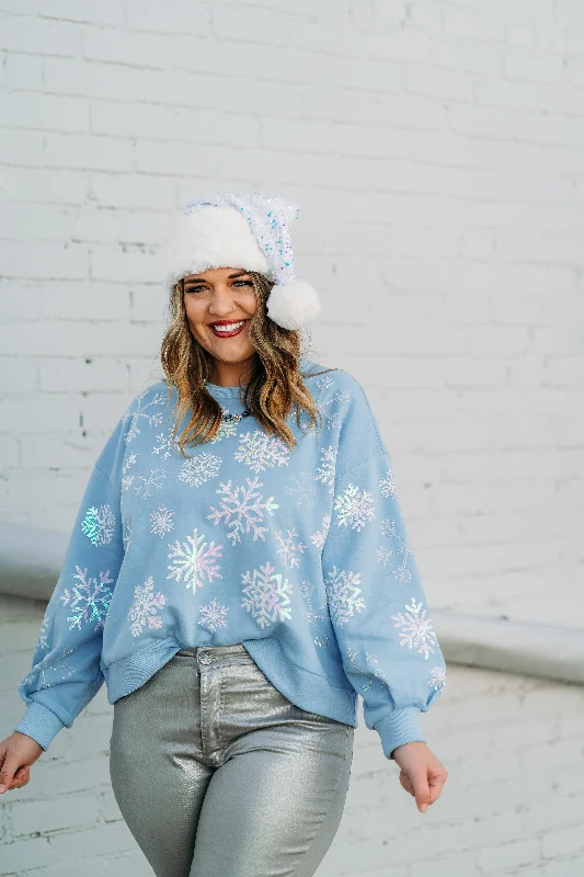 Queen of Sparkles: Light Blue Iridescent Snowflakes Sweatshirt Hoodie with Color Block Contrast Stylish Queen of Sparkles: Light Blue Iridescent Snowflakes Sweatshirt Hoodie with Color Block Contrast Stylish