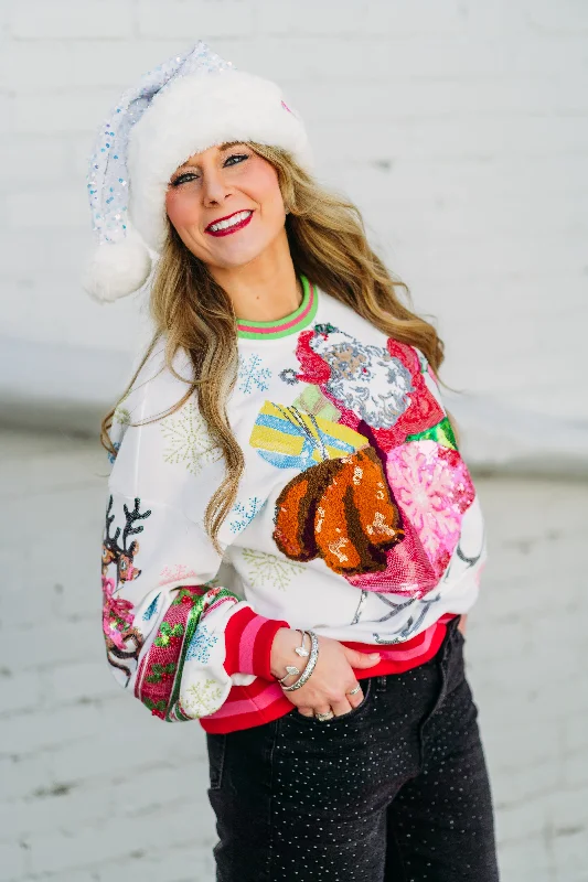 Queen of Sparkles: Vintage Santa Sweatshirt Fair Skin Hoodie with Lining Warm Insulated Queen of Sparkles: Vintage Santa Sweatshirt Fair Skin Hoodie with Lining Warm Insulated