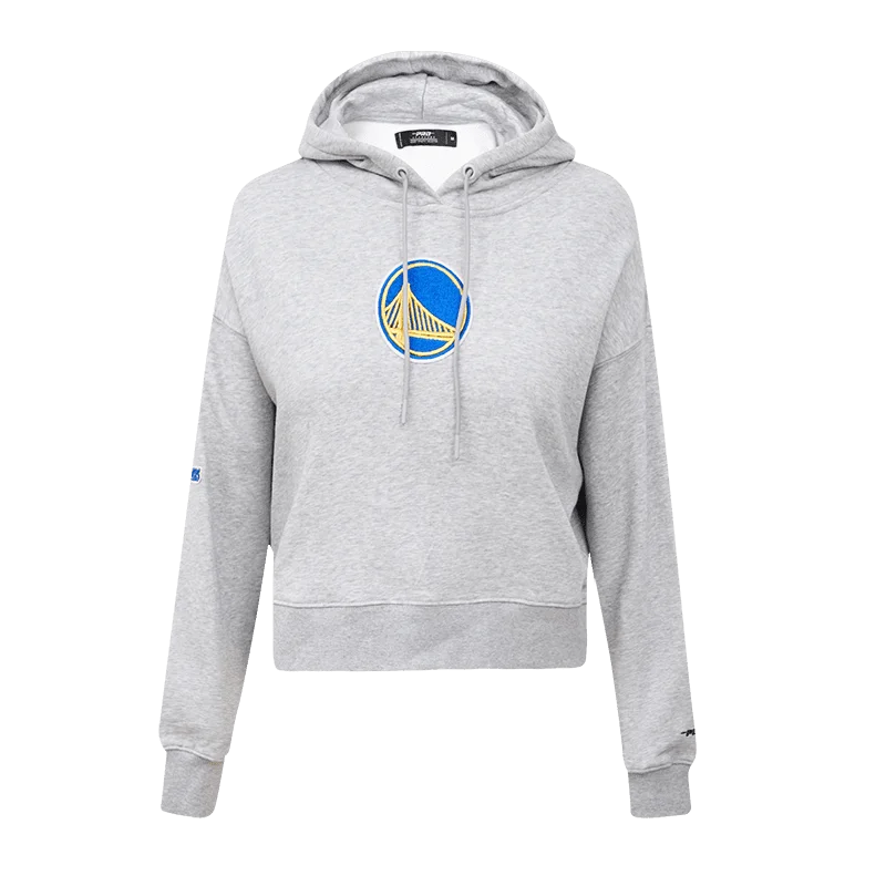 NBA GOLDEN STATE WARRIORS CLASSIC WOMEN'S CROPPED PO HOODIE (HEATHER GREY) Hoodie with Logo Branding Identity NBA GOLDEN STATE WARRIORS CLASSIC WOMEN'S CROPPED PO HOODIE (HEATHER GREY) Hoodie with Logo Branding Identity