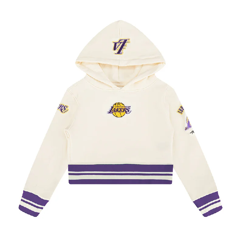 NBA LOS ANGELES LAKERS RETRO CLASSIC LITTLE GIRLS RIB FLC PO HOODIE (EGGSHELL/ PURPLE) Hoodie with Relaxed Fit Easy Casual NBA LOS ANGELES LAKERS RETRO CLASSIC LITTLE GIRLS RIB FLC PO HOODIE (EGGSHELL/ PURPLE) Hoodie with Relaxed Fit Easy Casual
