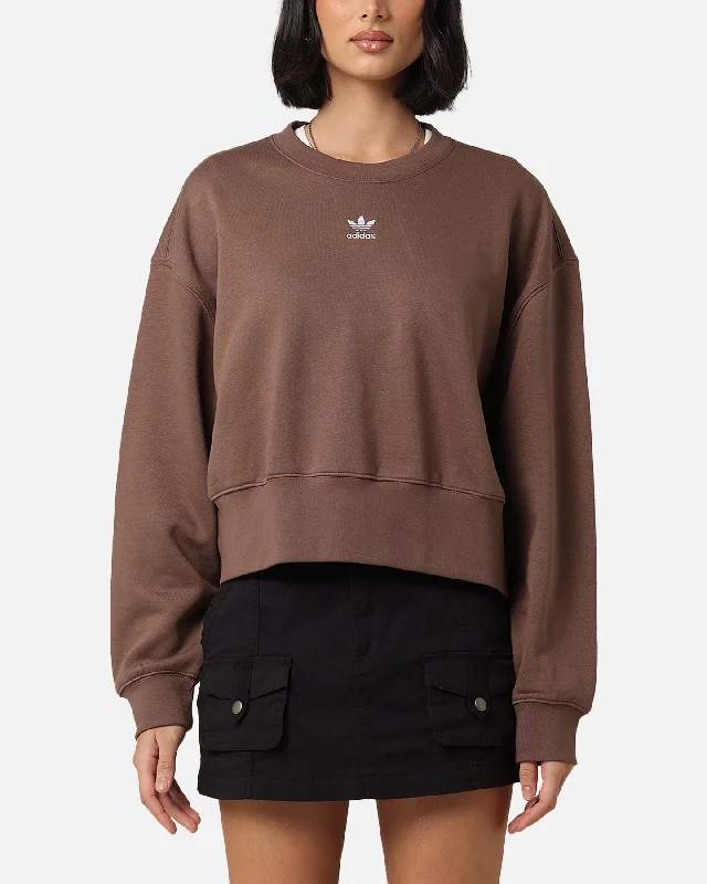Adidas Women's Essentials Crewneck Sweatshirt Earth Strata Hoodie with Distressed Vintage Worn Adidas Women's Essentials Crewneck Sweatshirt Earth Strata Hoodie with Distressed Vintage Worn