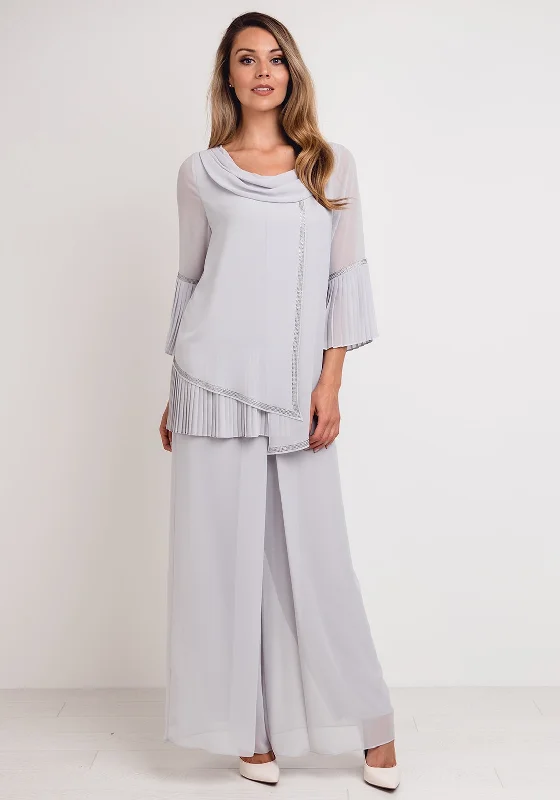 Lizabella Embellished Chiffon Top & Trousers Outfit, Silver Trousers Bestseller Popular