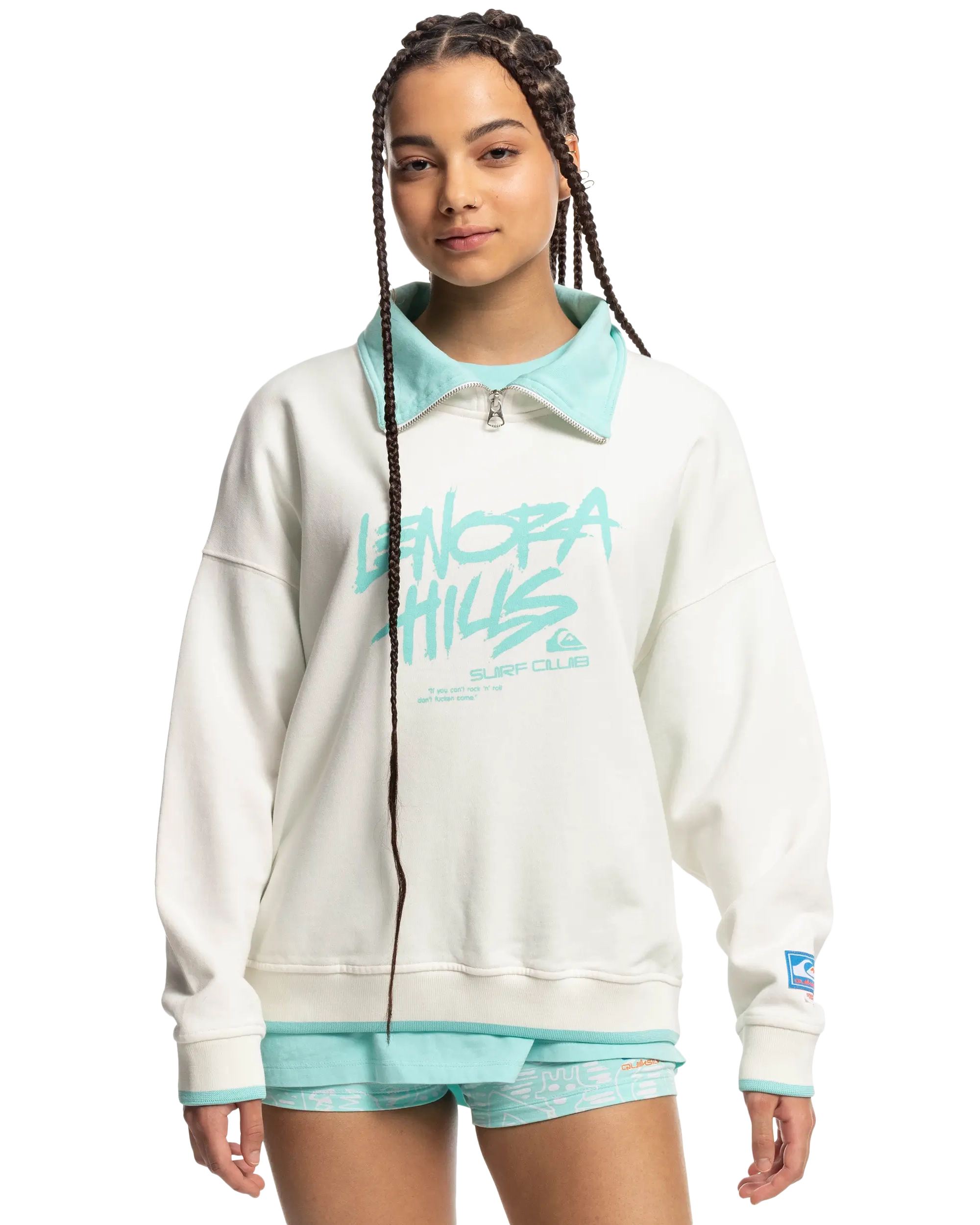 Stranger Things Lenora 1/2 Zip Sweatshirt in Snow White Hoodie with Hem Elastic Stretchable Comfortable Stranger Things Lenora 1/2 Zip Sweatshirt in Snow White Hoodie with Hem Elastic Stretchable Comfortable