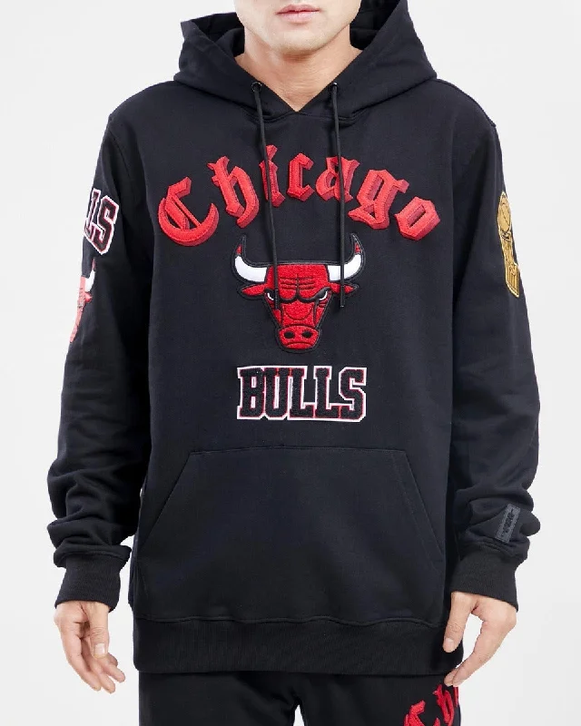 NBA CHICAGO BULLS OLD ENGLISH LOGO HOODIE (BLACK) Hoodie Jacket Zipper Layering