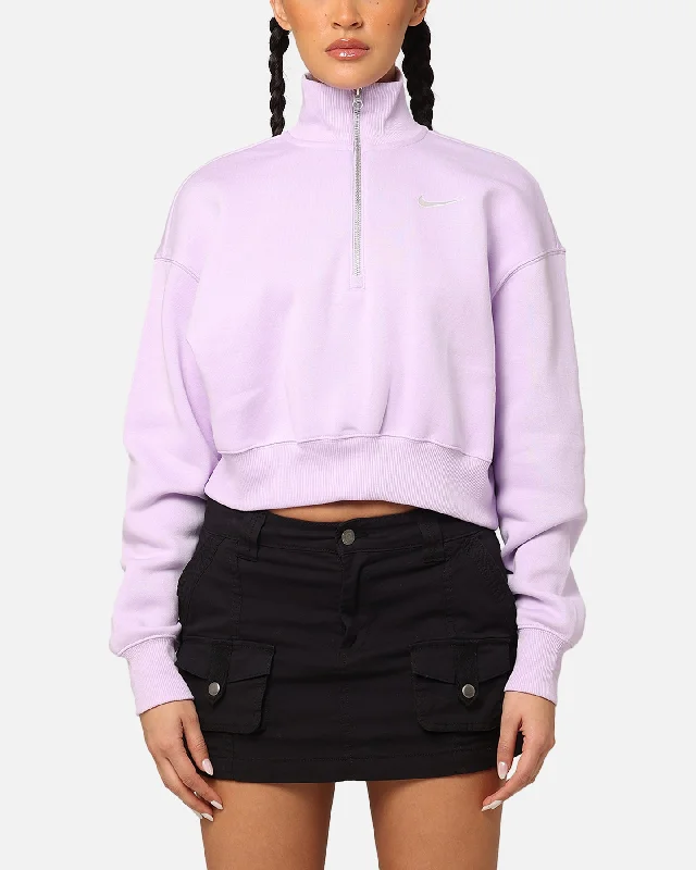 Nike Women's Sportswear Pheonix Fleece Cropped Half Zip Sweatshirt Violet Mist/Sail Hoodie with Oversized Fit Loose Comfortable Nike Women's Sportswear Pheonix Fleece Cropped Half Zip Sweatshirt Violet Mist/Sail Hoodie with Oversized Fit Loose Comfortable
