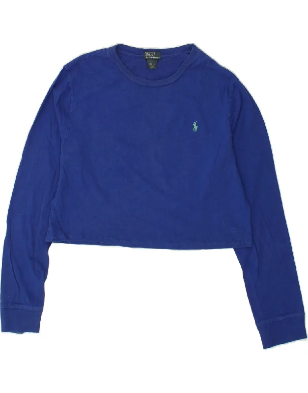 POLO RALPH LAUREN Girls Crop Top Long Sleeve 15-16 Years Blue Cotton Ribbed Crop Top High Neck Heavyweight POLO RALPH LAUREN Girls Crop Top Long Sleeve 15-16 Years Blue Cotton Ribbed Crop Top High Neck Heavyweight