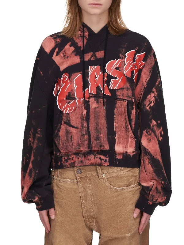 Clash Cropped Hoodie (R13W3622-BLEACHED-BLACK) Hoodie with High-Low Hem Asymmetrical Trendy Clash Cropped Hoodie (R13W3622-BLEACHED-BLACK) Hoodie with High-Low Hem Asymmetrical Trendy