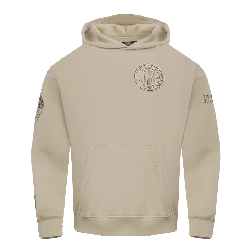 NBA BROOKLYN NETS NEUTRAL DROP SHOULDER FLC PO HOODIE (TAUPE) Hoodie with Mock Neck Collared Structured NBA BROOKLYN NETS NEUTRAL DROP SHOULDER FLC PO HOODIE (TAUPE) Hoodie with Mock Neck Collared Structured
