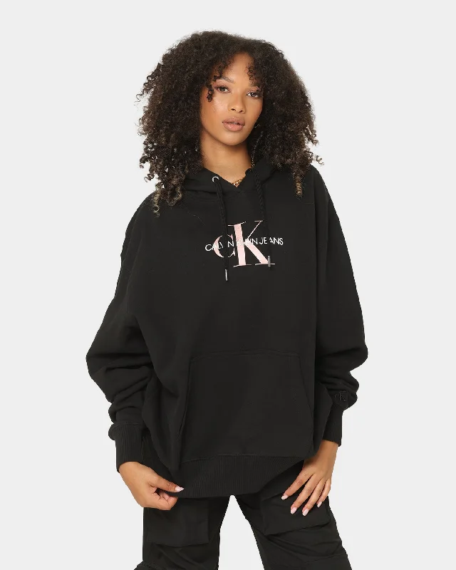 Calvin Klein Women's Mid Scale Monogram Hoodie Black Hoodie with Hood Adjustable Protection Calvin Klein Women's Mid Scale Monogram Hoodie Black Hoodie with Hood Adjustable Protection