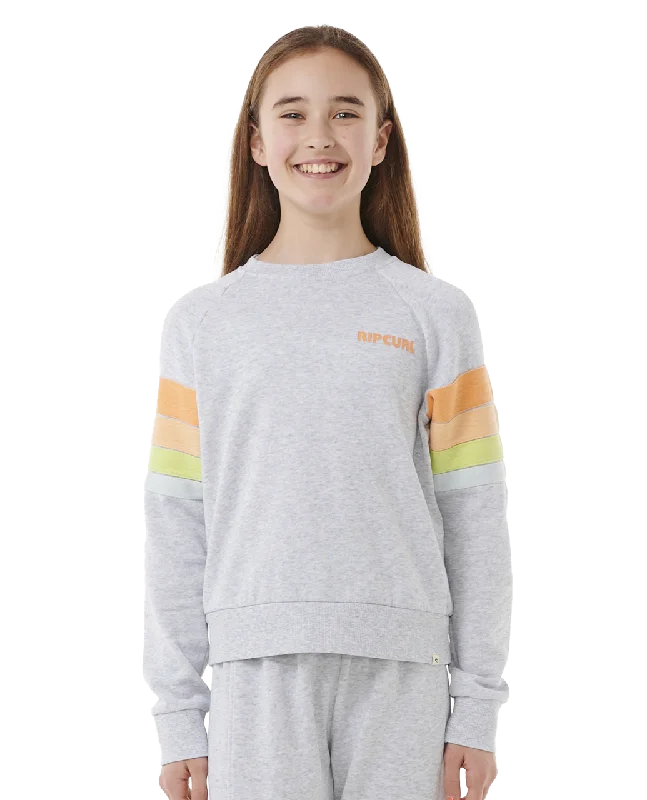Girls High Tide Surf Sweatshirt in Light Grey Heather Hoodie with High Neck Warm Protective Girls High Tide Surf Sweatshirt in Light Grey Heather Hoodie with High Neck Warm Protective