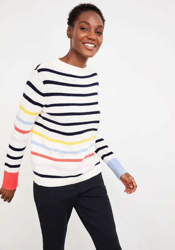 White Stuff Rainbow Stripe Jumper, Cream Multi Boat Neck Shawl Collar Notched Collar White Stuff Rainbow Stripe Jumper, Cream Multi Boat Neck Shawl Collar Notched Collar