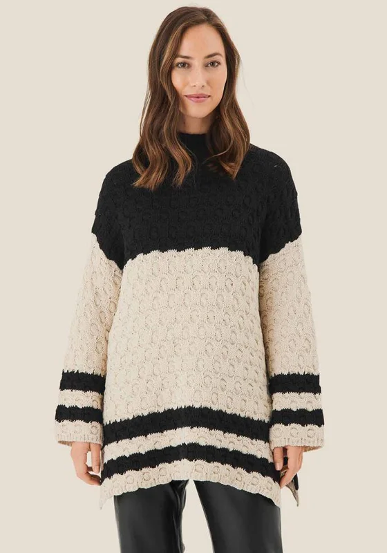 Masai Famosi Colour Block Chunky Knit Jumper, Black & White Embroidered Appliqued Beaded Masai Famosi Colour Block Chunky Knit Jumper, Black & White Embroidered Appliqued Beaded