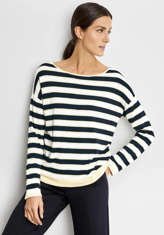Gerry Weber Striped Fine Jumper, Black White & Lemon Handmade Hand-knitted Hand-woven Gerry Weber Striped Fine Jumper, Black White & Lemon Handmade Hand-knitted Hand-woven