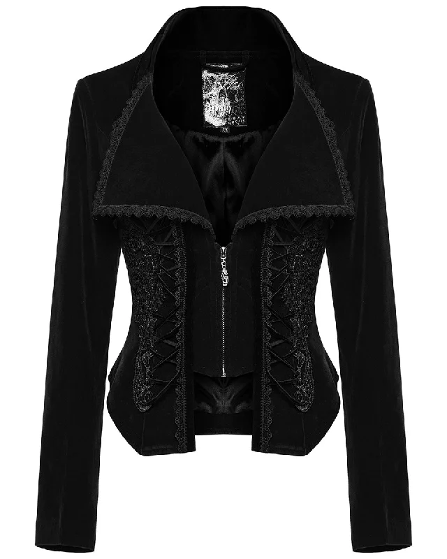 Punk Rave Womens Gothic Velvet & Lace Riding Jacket - Black Satin Fabric Silk Fabric Chiffon Fabric