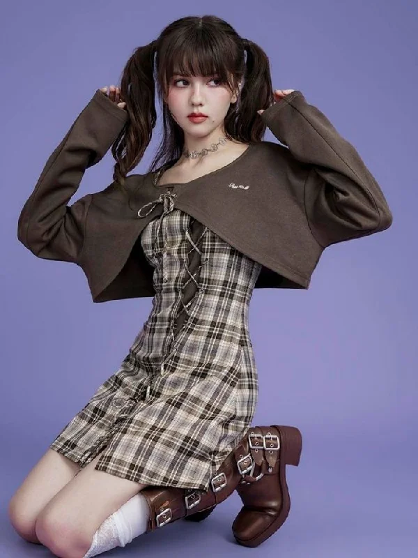 Brown lattice camisole cardigan two-piece set 【s0000004428】 Chenille Blend Fleece Blend Nylon Blend Brown lattice camisole cardigan two-piece set 【s0000004428】 Chenille Blend Fleece Blend Nylon Blend