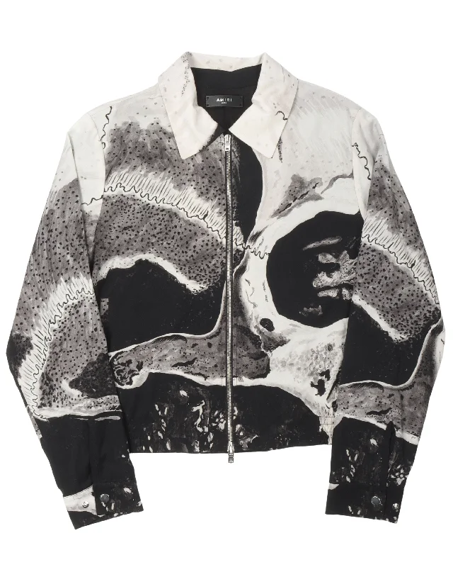 Wes Lang Big Skull Blouson Jacket Ribbed Jacket Pleated Jacket Ruffled Jacket
