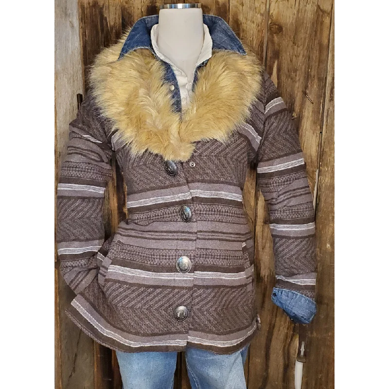 Serape Stripe Ladies Jacket Faux Fur Jacket Real Fur Jacket Shearling Jacket