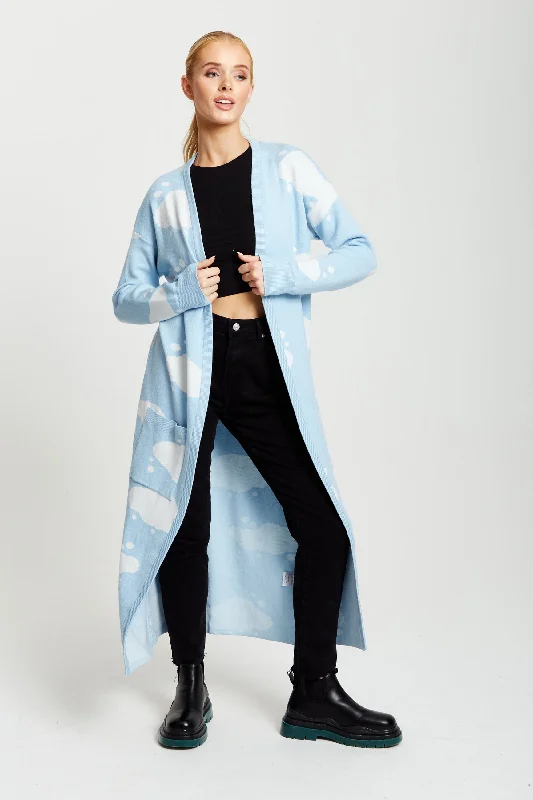 Liquorish Cloud Pattern Longline Cardigan In Light Blue Plaid Cardigan Polka Dot Checkered Liquorish Cloud Pattern Longline Cardigan In Light Blue Plaid Cardigan Polka Dot Checkered