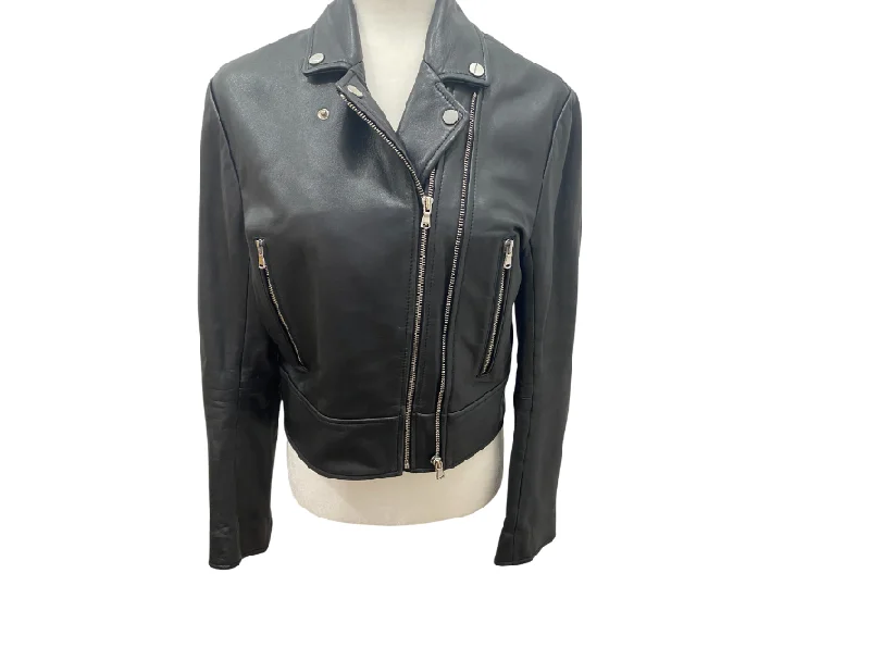Sandro Cropped Leather Double Zipper Jacket Cardigan Sweater Pullover