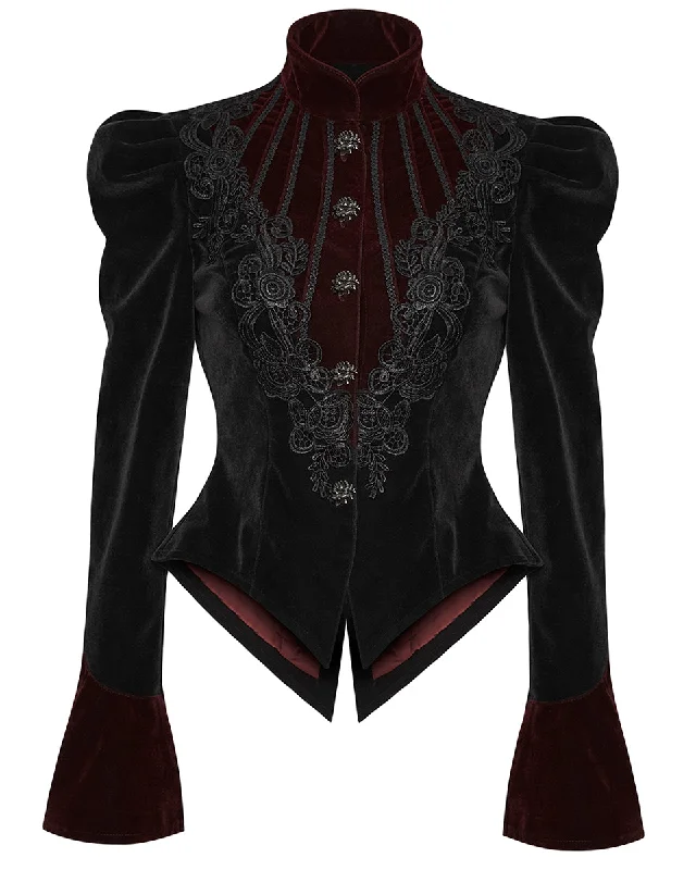 Punk Rave Lacrimosa Jacket - Black & Red Velvet V-Neck Jacket Boat Neck Jacket Square Neck Jacket Punk Rave Lacrimosa Jacket - Black & Red Velvet V-Neck Jacket Boat Neck Jacket Square Neck Jacket