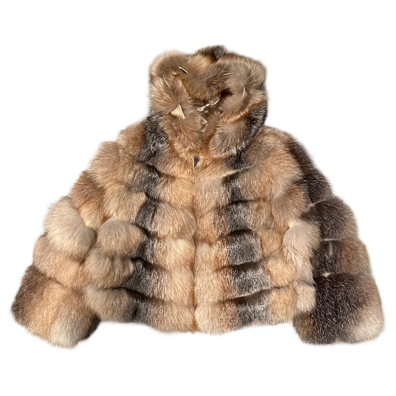 Kashani Women's Natural Red/Silver Fox Fur Hooded Copped Jacket Hoodie Zip-Up Jacket Button-Up Jacket Kashani Women's Natural Red/Silver Fox Fur Hooded Copped Jacket Hoodie Zip-Up Jacket Button-Up Jacket