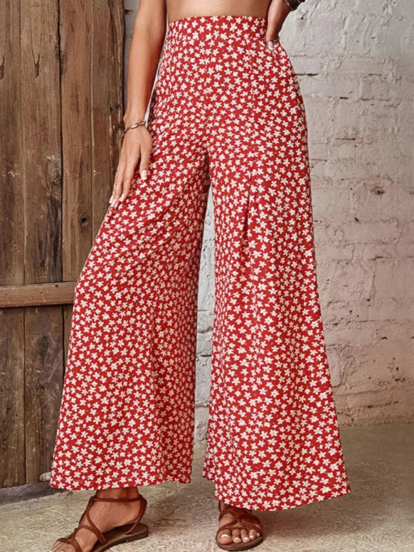 Blue Zone Planet | High Waist Floral Print Flared Wide Leg Pants Trendy Straight,