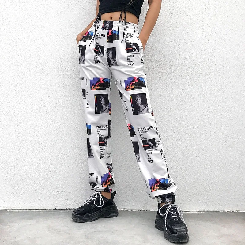 SUCHCUTE Cargo Pants Women With Print Wide Leg Trousers High Street Punk Female Breeche Harajuku Harem Pant Pantalon Cargo Femme Trousers Office Stylish SUCHCUTE Cargo Pants Women With Print Wide Leg Trousers High Street Punk Female Breeche Harajuku Harem Pant Pantalon Cargo Femme Trousers Office Stylish