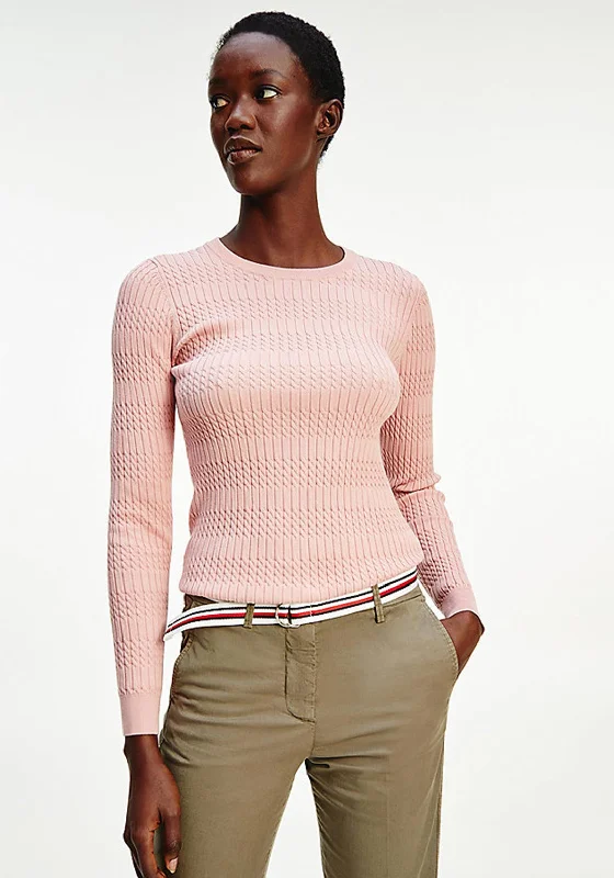 Tommy Hilfiger Women’s Fine Knit Twist-Ribbed Crewneck Jumper, Pink Oversized Loose Flowy Tommy Hilfiger Women’s Fine Knit Twist-Ribbed Crewneck Jumper, Pink Oversized Loose Flowy