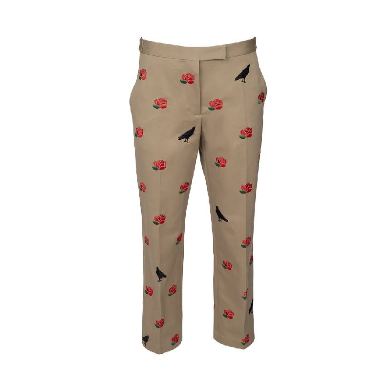 Embroidered Rose & Raven Trousers Trousers Corduroy Warm