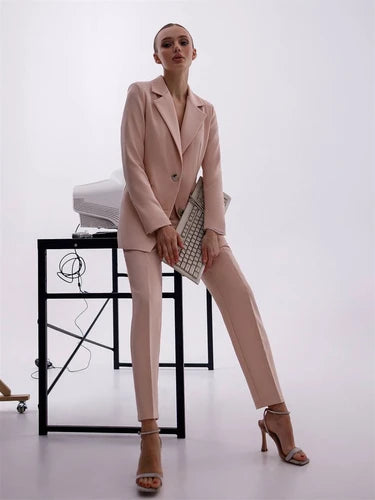 One Button Solid Women's Suit and Pants Set Discount Cotton,